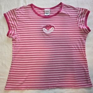 Vintage Disney Pink Striped Cheshire Cat T-Shirt Size Large